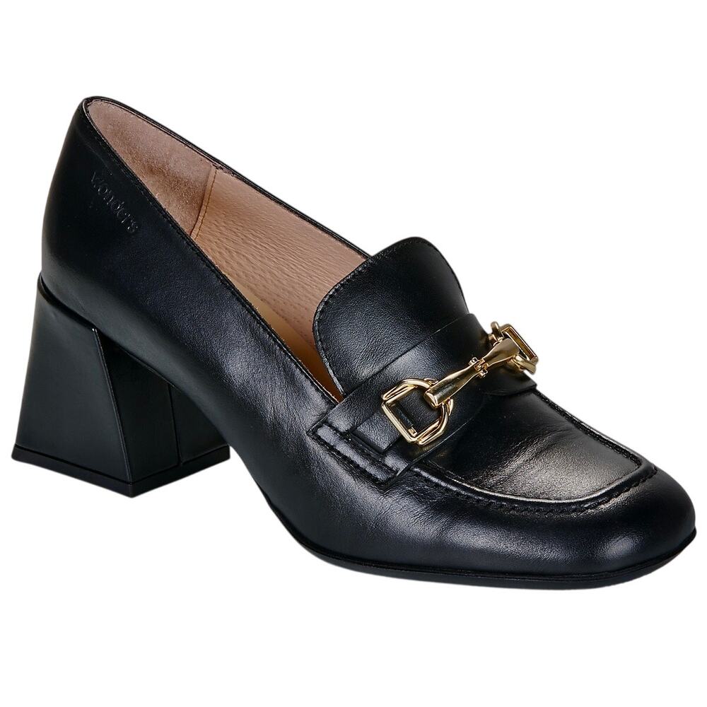 NWT Wonders Spain Black Leather Block Heel Loafer Pump Minimalist 40's Retro